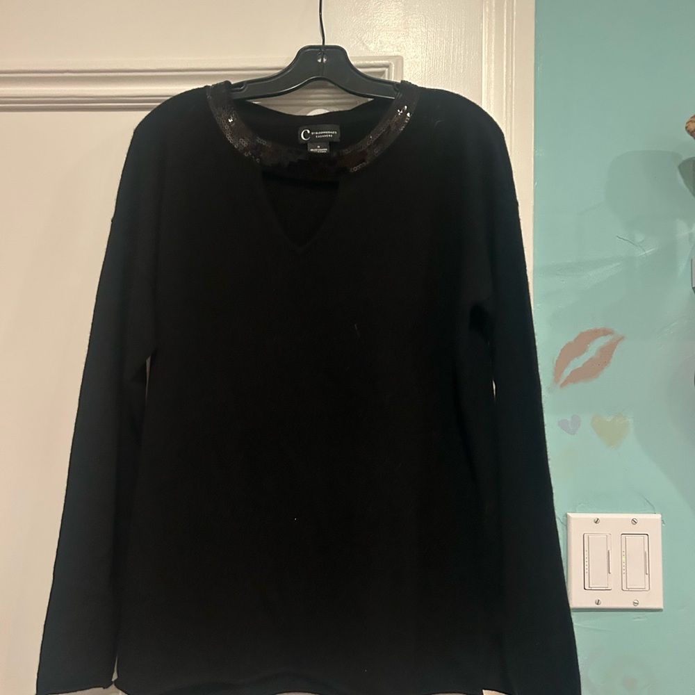 Cashmere Black Sweater with Sequin Collar
